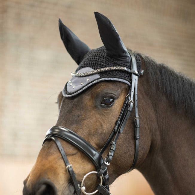 Bonnet Anti-mouches HKM Kopenhagen Pour Cheval - Bleu Foncé, Oreilles élastiques, Cordons Décoratifs - Protection Et Style - 10