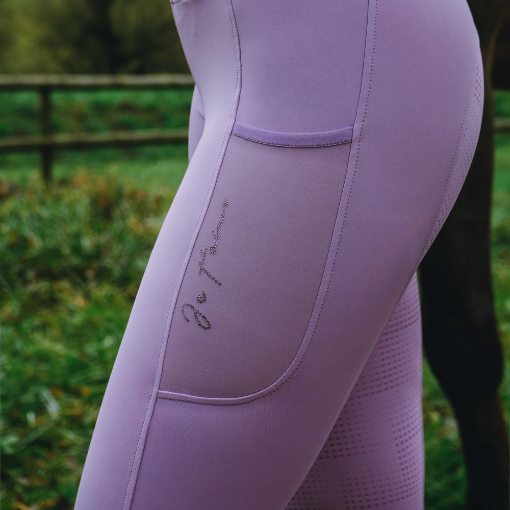 Legging Je t'aime Equithème - Flora Mauve porté