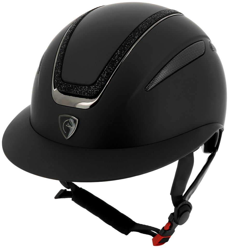 Casque EQUITHEME "AGRIS", visière large noir lamé