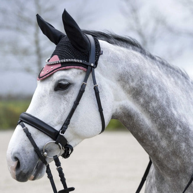 Bonnet anti-mouches pour poneys et chevaux HKM Rosewood noir et rouille