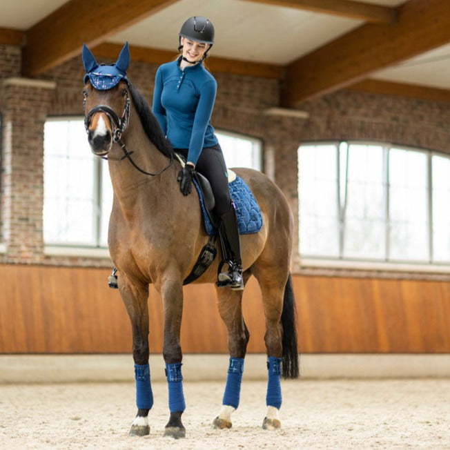 Bonnet anti-mouches pour poneys et chevaux HKM Port Royal bleu