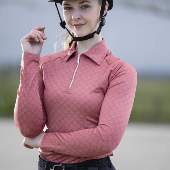 Tee-shirt à manches longues pour cavalières du XS au XXL HKM Rosewoord Allover Print rouille
