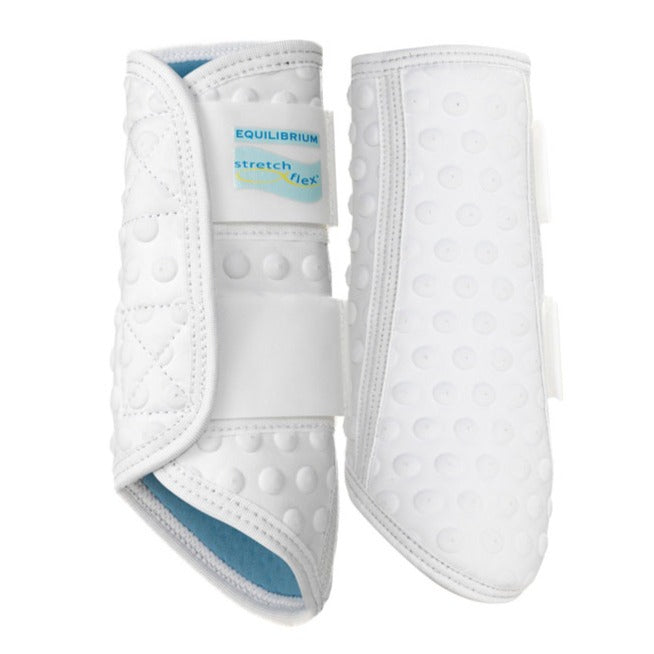 Guêtres de travail sur le plat pour poneys et chevaux Equilibrium Stretch&Flex blanches