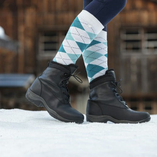 Boots d'équitation d'hiver doublées de fourrure synthétique Norton All Road noires portées