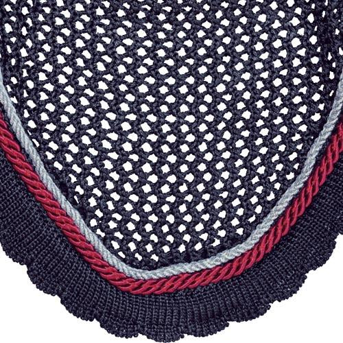 Bonnet anti-mouches pour chevaux Privilège Equitation Palm Beach marine/argent/rouge