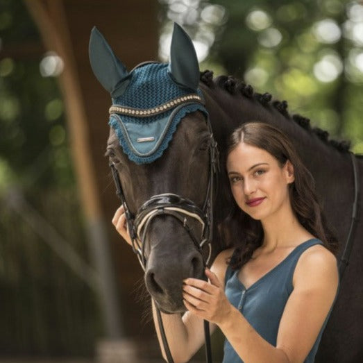 Bonnet anti-mouches pour chevaux Lami-Cell Aurora vert canard