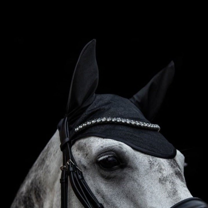 Bonnet anti-mouches pour poneys et chevaux HKM Glitter Mesh noir