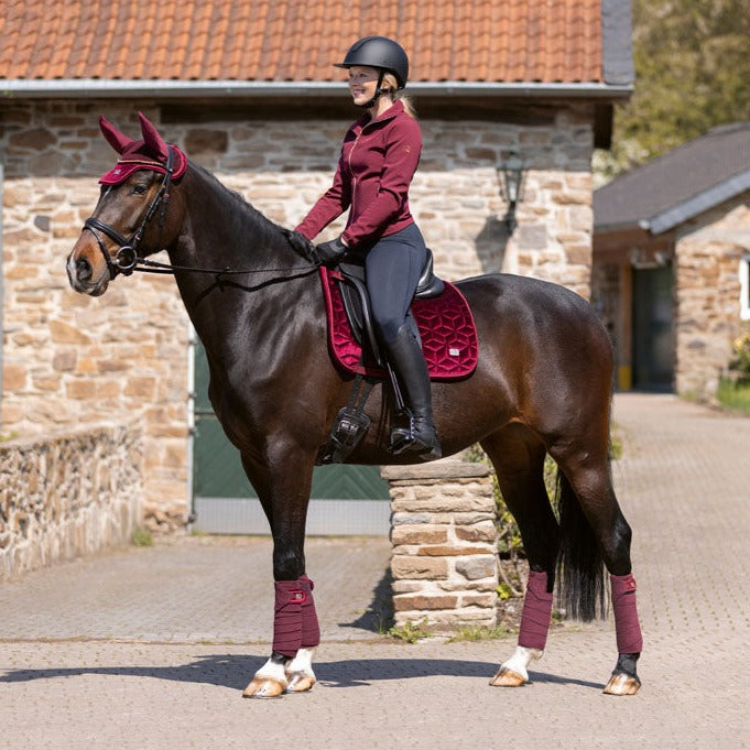 Bonnet anti-mouches, tapis de selle et bandes polaires HKM Mellow Velvet rouge cerise