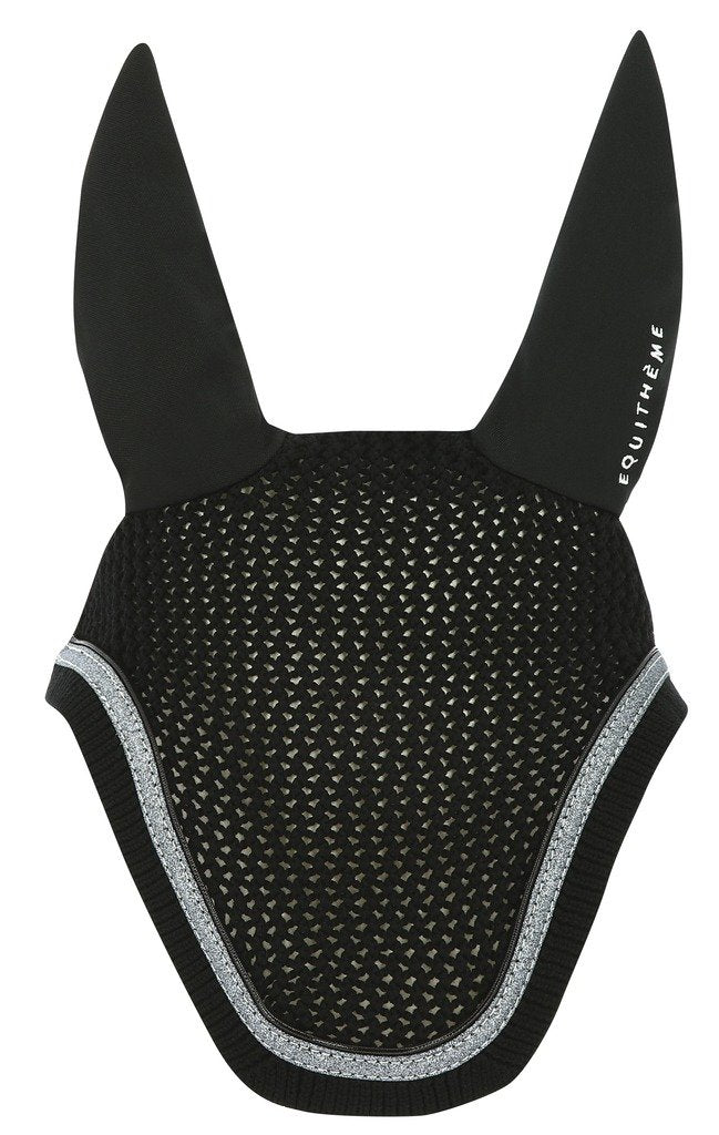Bonnet de travail pour chevaux Equithème Glitter noir avec bande argentée