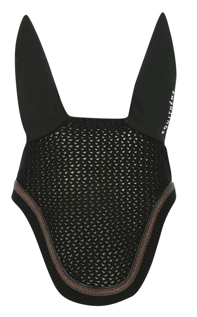 Bonnet de travail pour chevaux Equithème Glitter noir avec bande marron