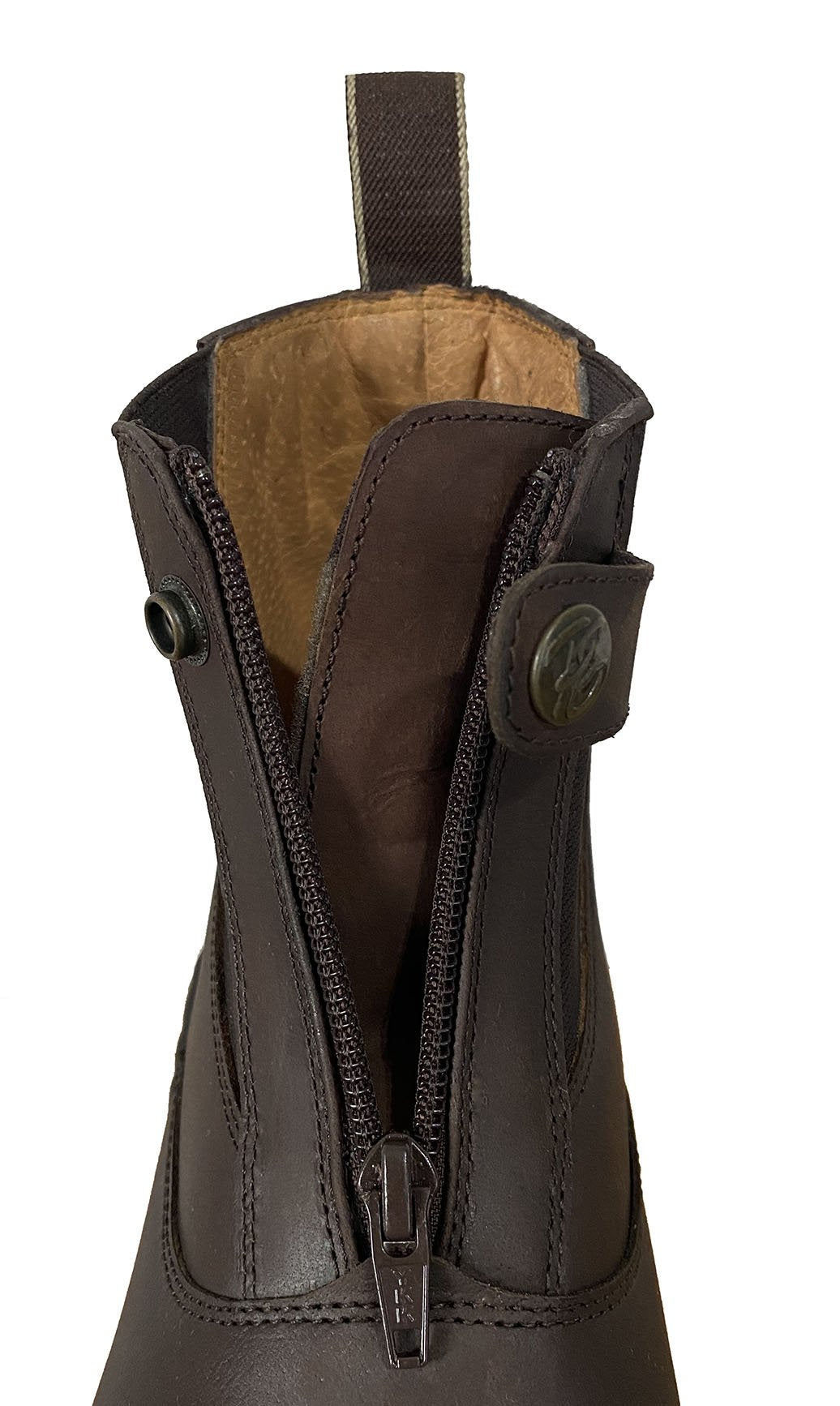 Détail du zip de la boots Privilège Equitation Bilbao marron