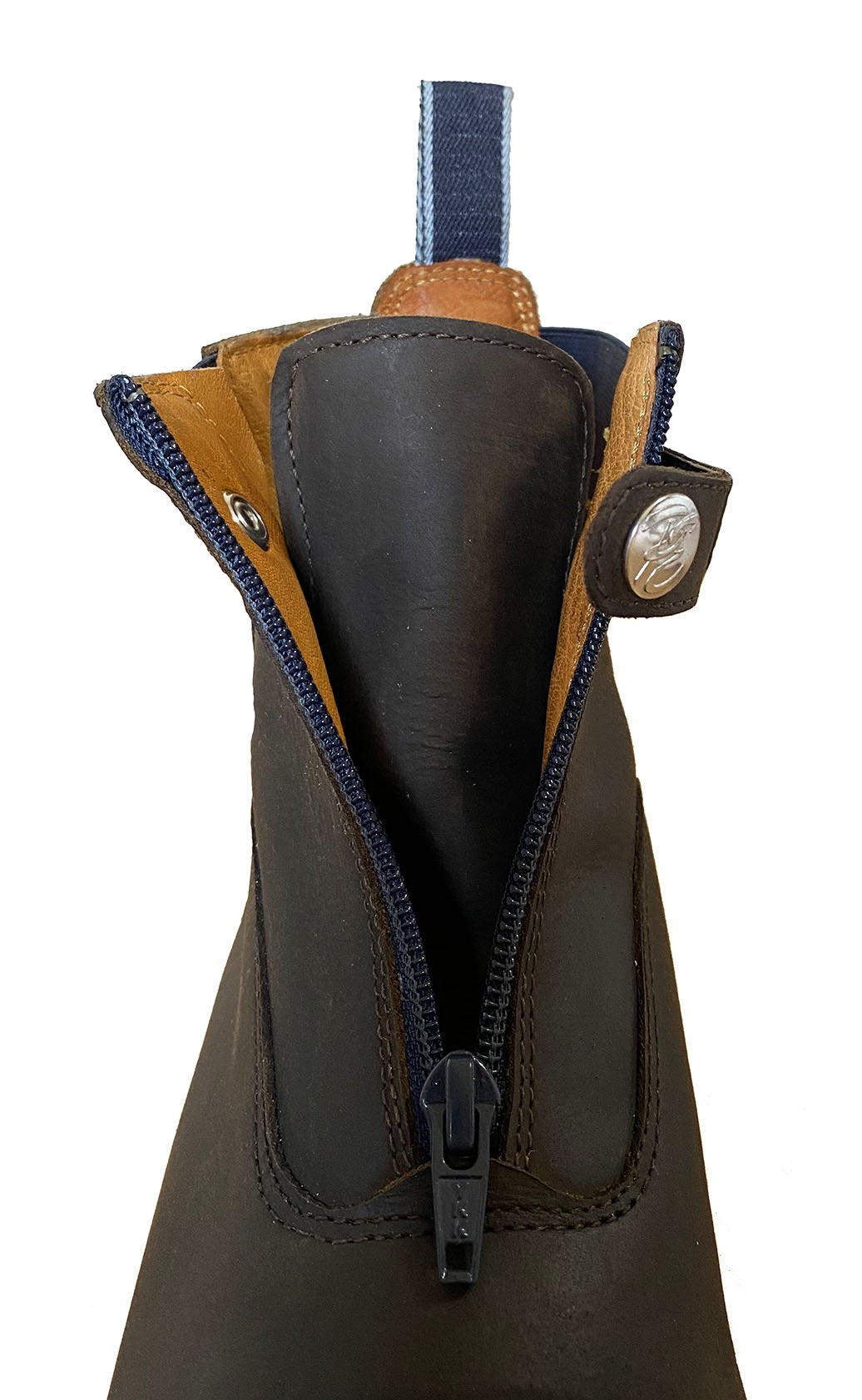 Détail du zip de la boots Privilège Equitation Foggia marron