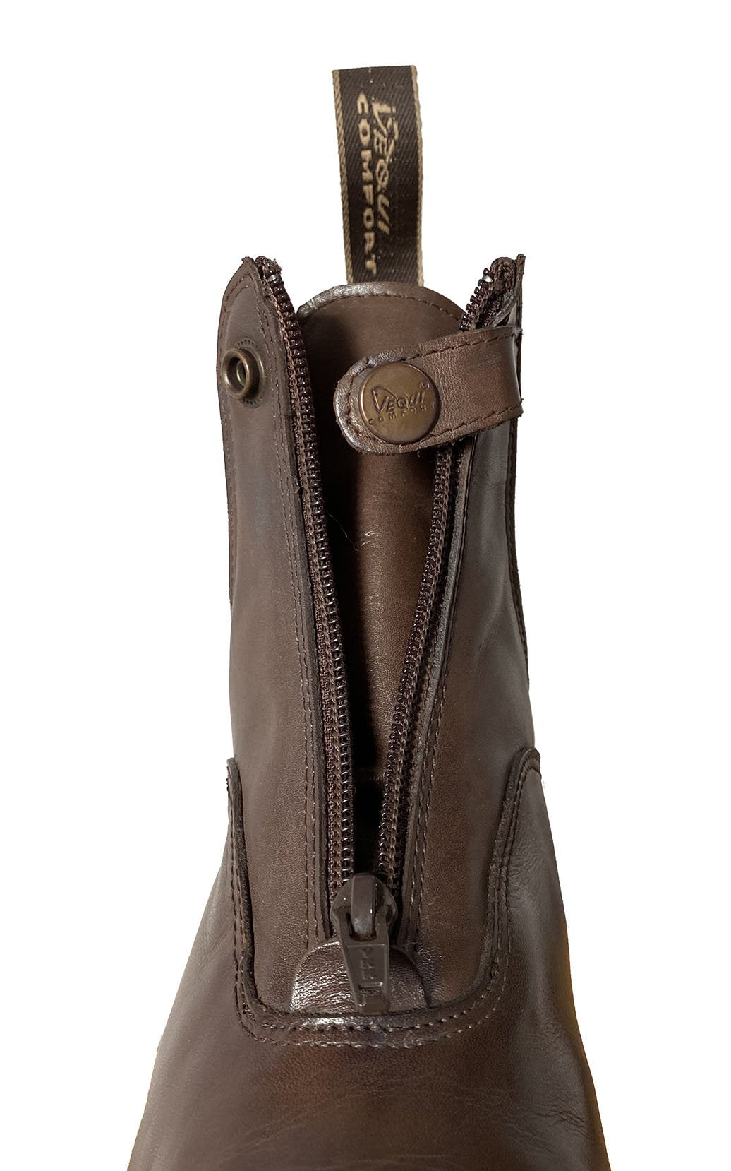 Détail du zip de la boots Privilège Equitation Napoli marron