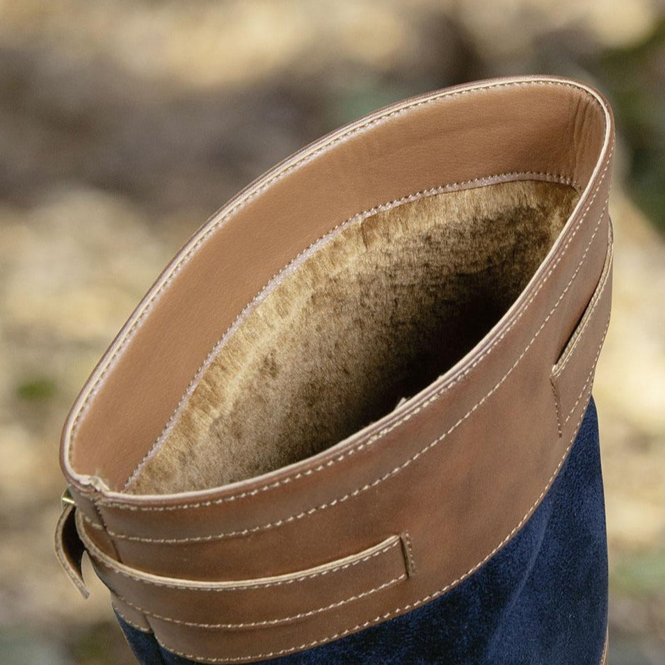 Bottes doublées mouton synthétique pour femmes HKM Meghan marron et marine détail