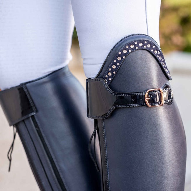 Bottes d'équitation pour cavalières du mollet S à XL HKM Trinity marine empiècement interchangeable
