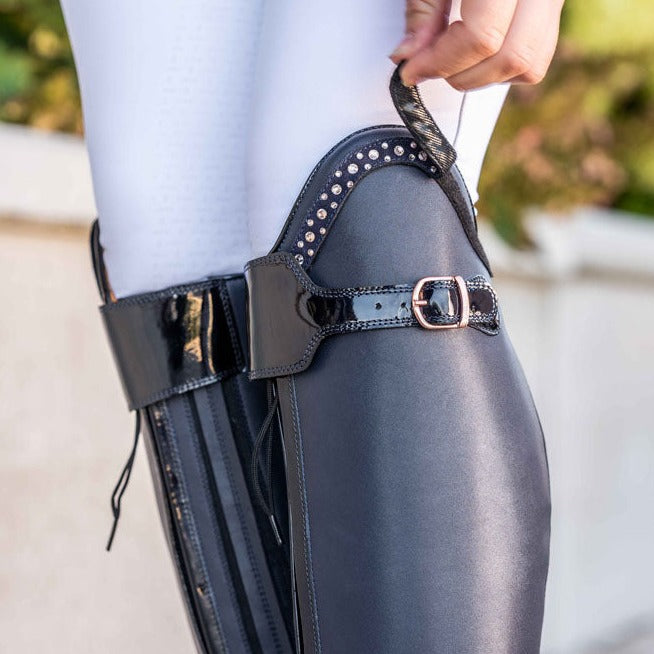 Bottes d'équitation pour cavalières du mollet S à XL HKM Trinity marine empiècement sur velcro