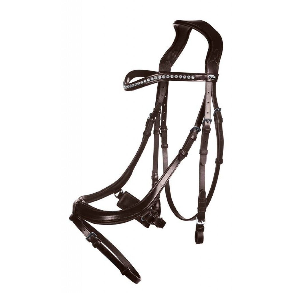 Bridon avec muserolle pull-back pour poneys et chevaux HKM Anatomic Crystal marron