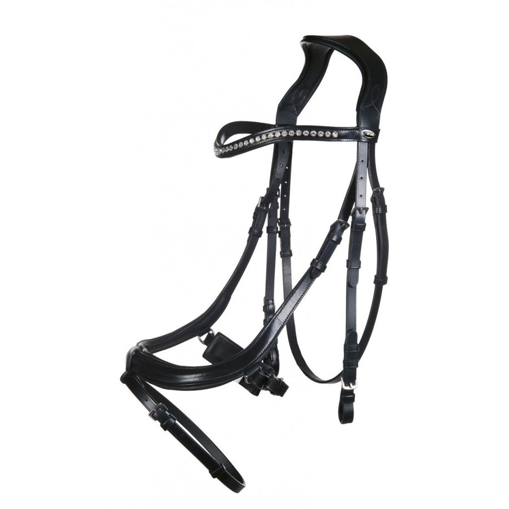 Bridon avec muserolle pull-back pour poneys et chevaux HKM Anatomic Crystal noir
