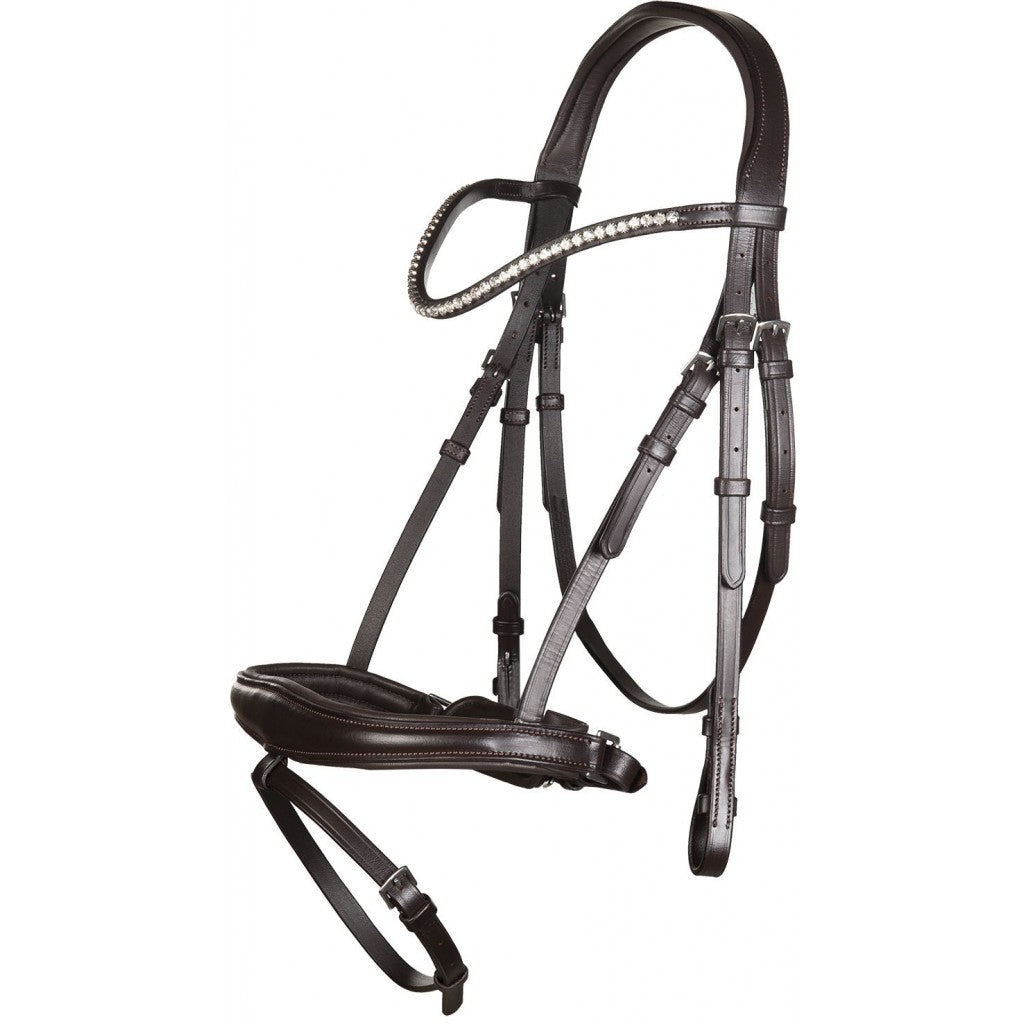 Bridon avec muserolle pull-back pour poneys et chevaux HKM Melinda Crystal marron