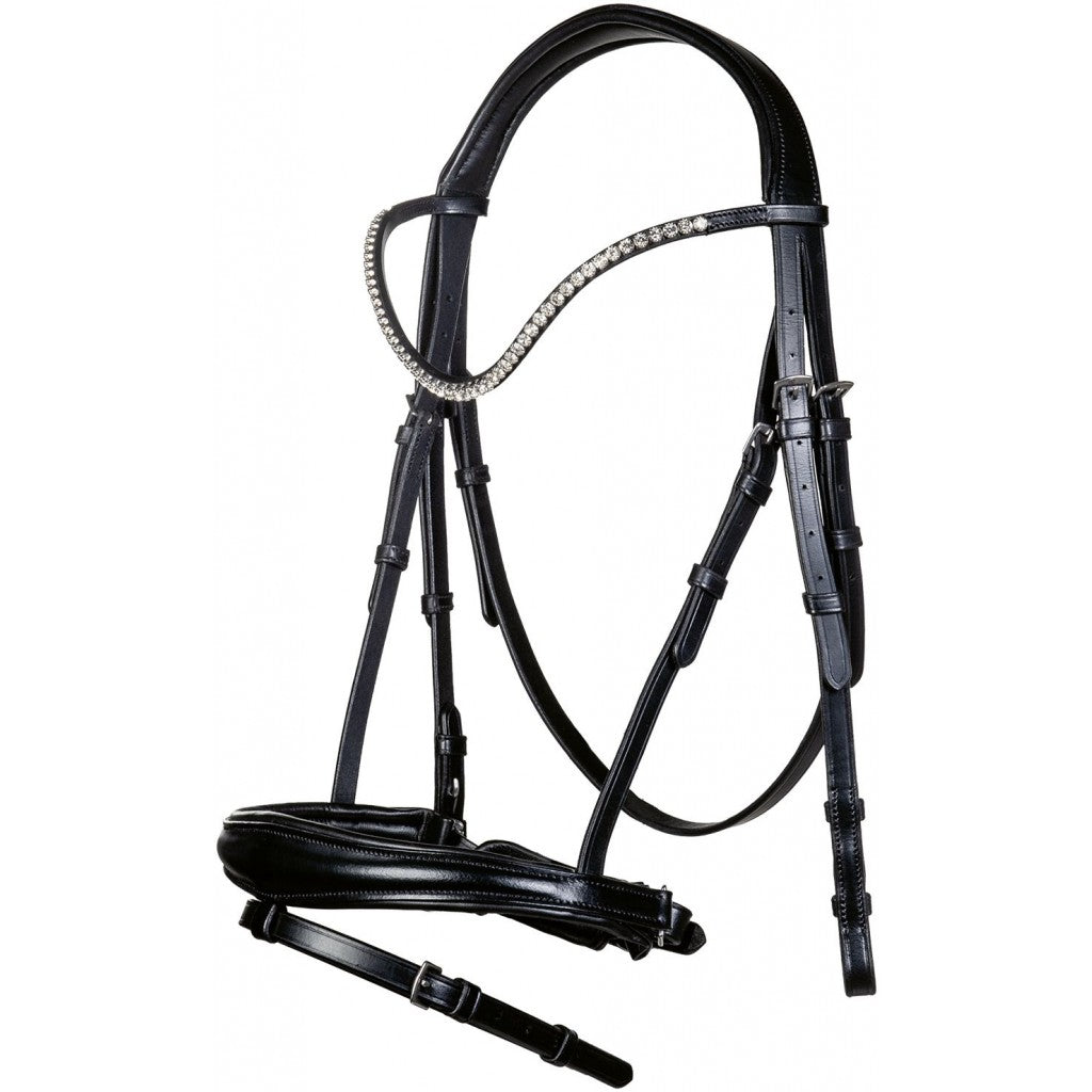 Bridon avec muserolle pull-back pour poneys et chevaux HKM Melinda Crystal noir