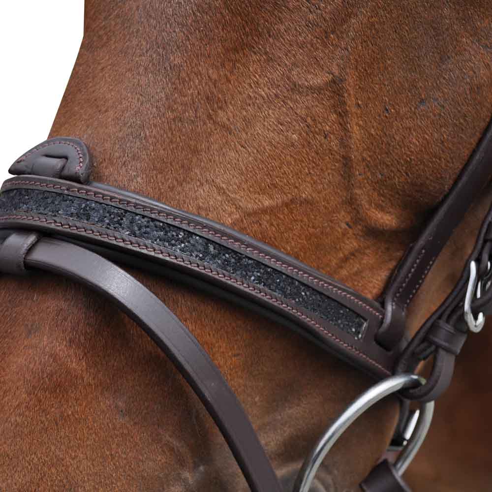 Bridon en cuir avec muserolle combinée pour poneys et chevaux Canter Black Strass marron