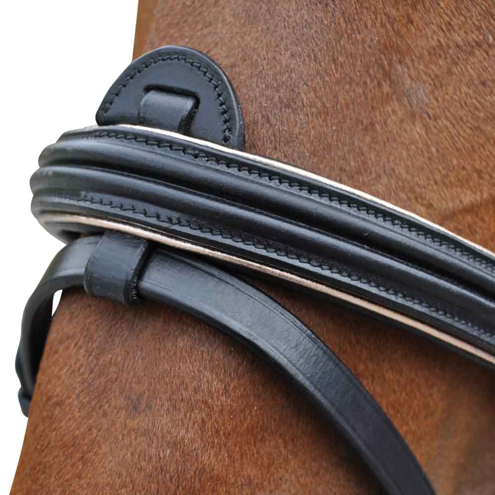 Bridon pour poneys et chevaux Canter Rosegold noir détail muserolle