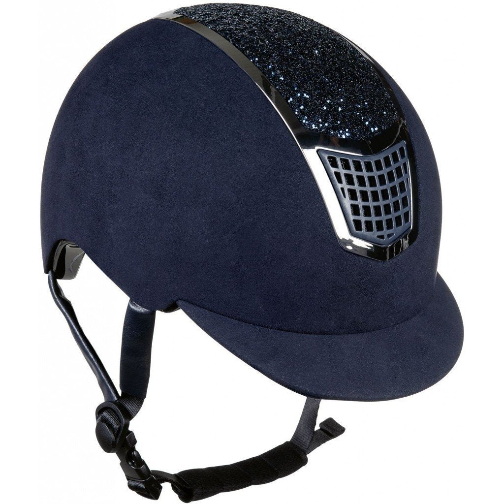 Casque d'équitation revêtu de microsuède pour cavalières HKM Brillant marine avec liseré argent