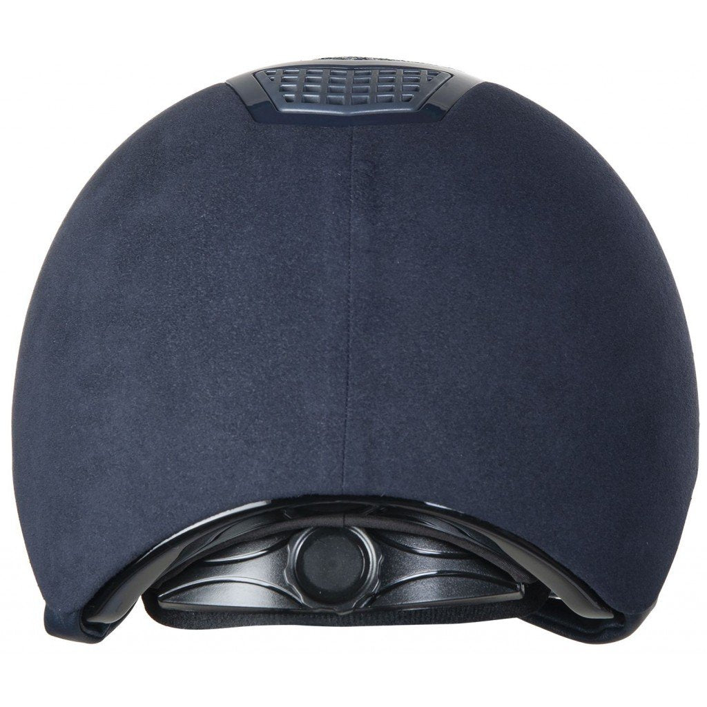 Casque d'équitation revêtu de microsuède pour cavalières HKM Brillant marine avec liseré marine molette de réglage