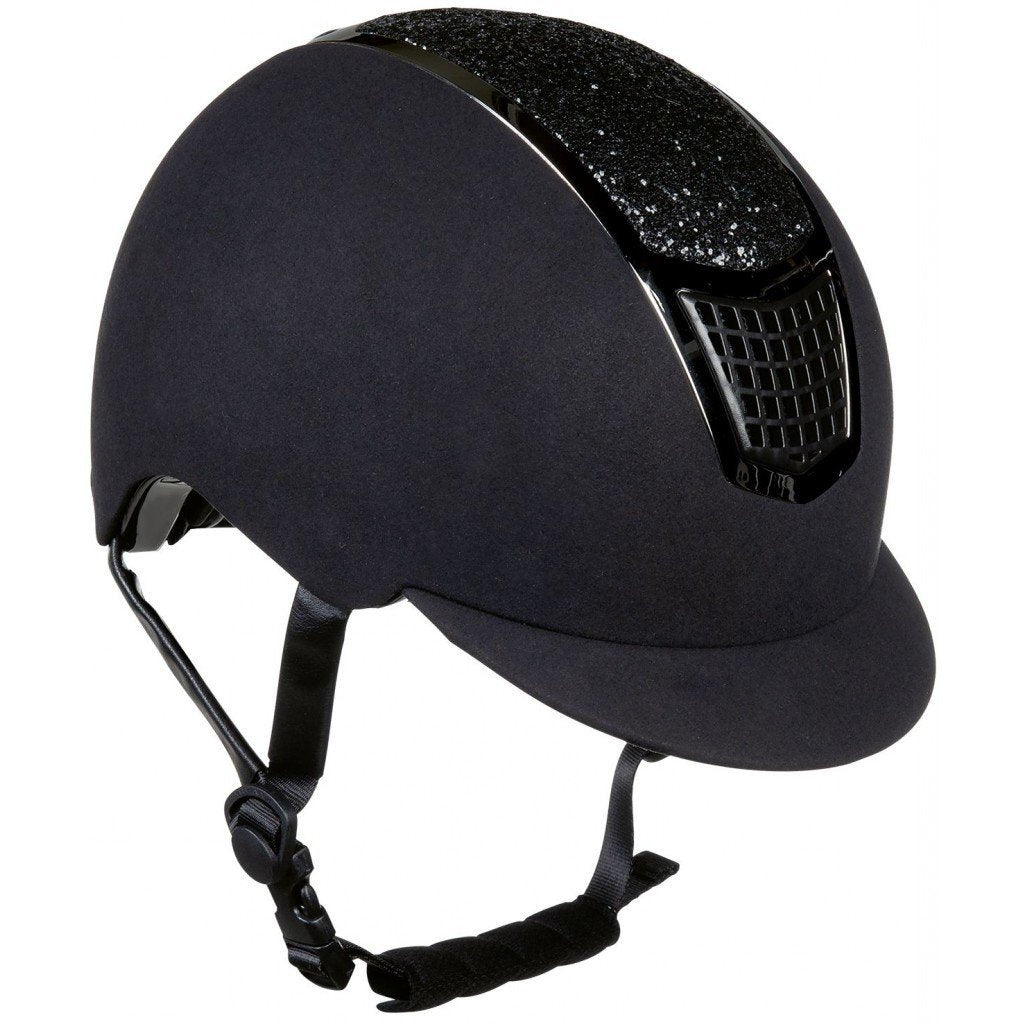 Casque d'équitation revêtu de microsuède pour cavalières HKM Brillant noire avec liseré noir