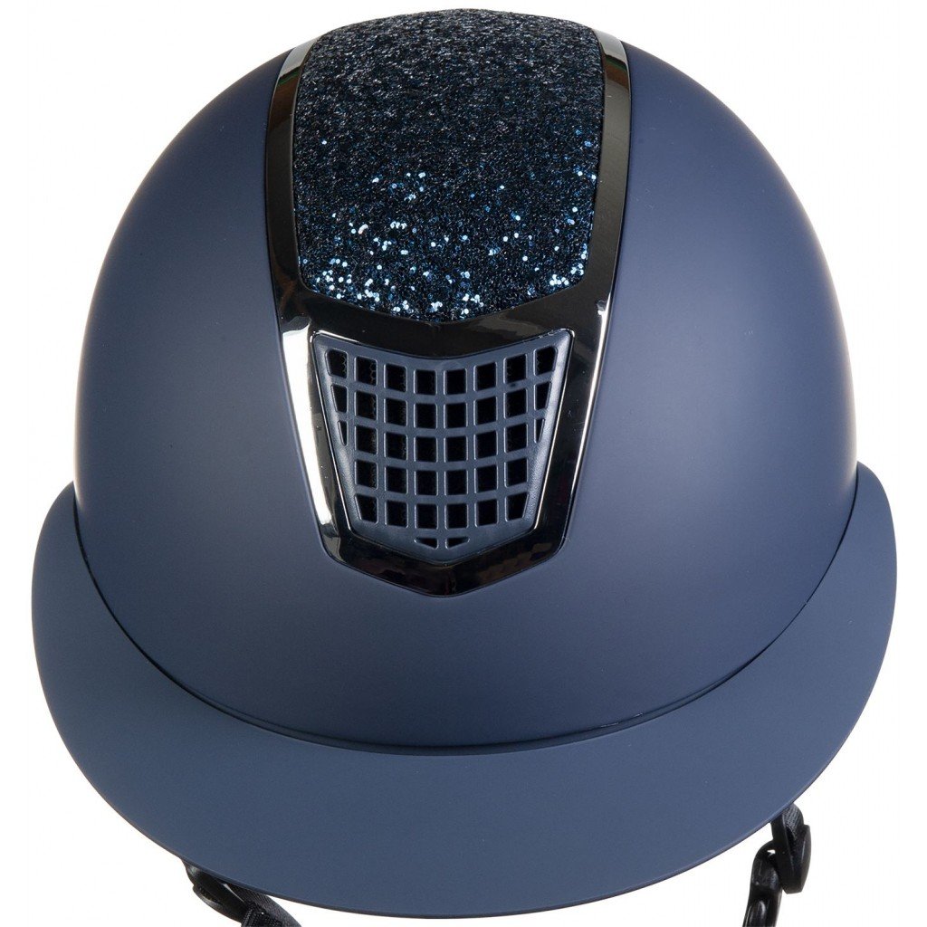 Casque d'équitation pour cavalières HKM Glamour Shield visière large marine et liseré argent