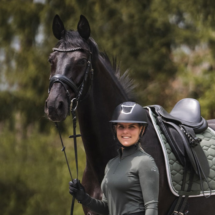 Casque d'équitation pour cavalières du 53 au 61 cms HKM Glamour Shield noir