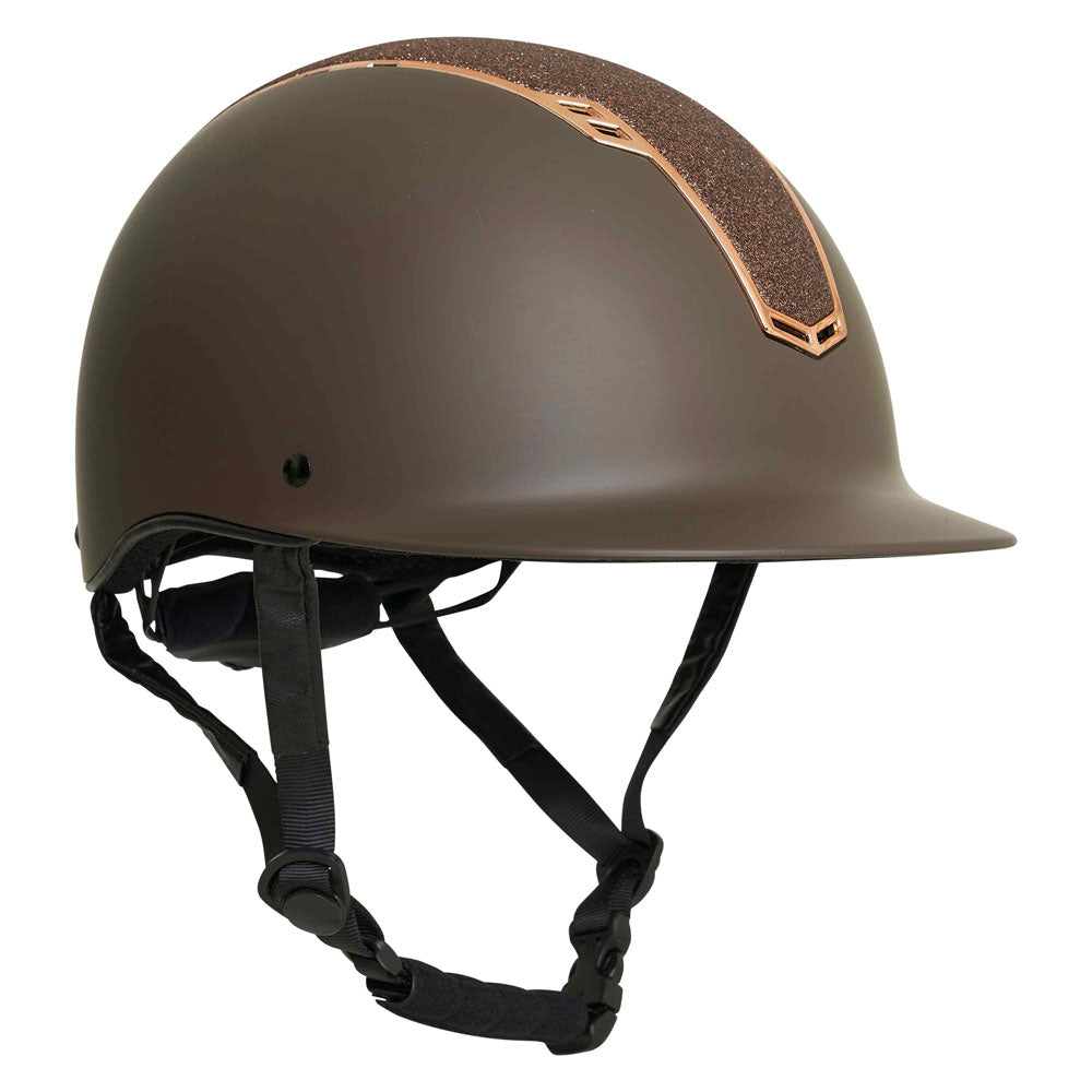 Casque d'équitation pour cavalières du 51 au 61 Imperial Riding Olania marron avec top rosegold