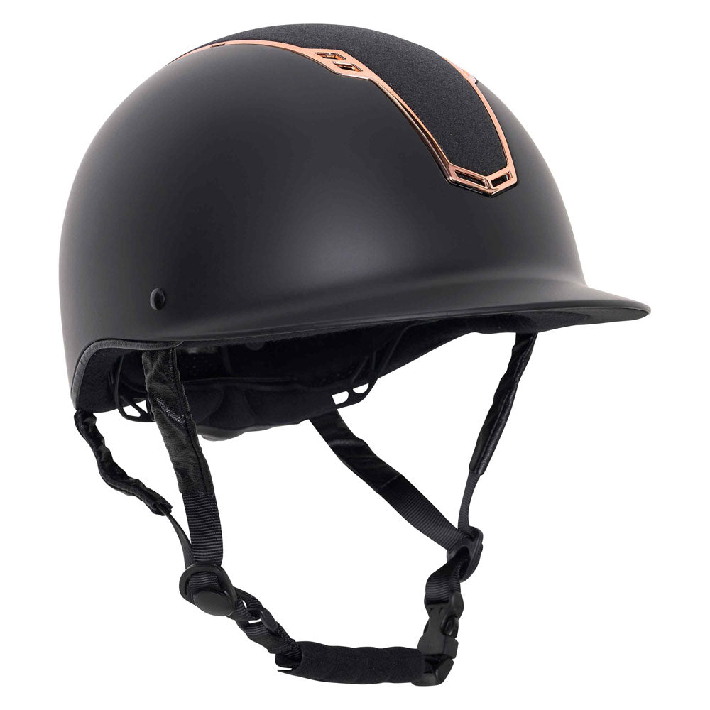Casque d'équitation pour cavalières du 51 au 61 Imperial Riding Olania noir avec top noir et liseré rosegold