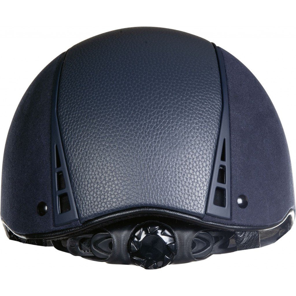 Casque d'équitation pour cavalières HKM Wien marine détail molette de réglage et grilles d'aération