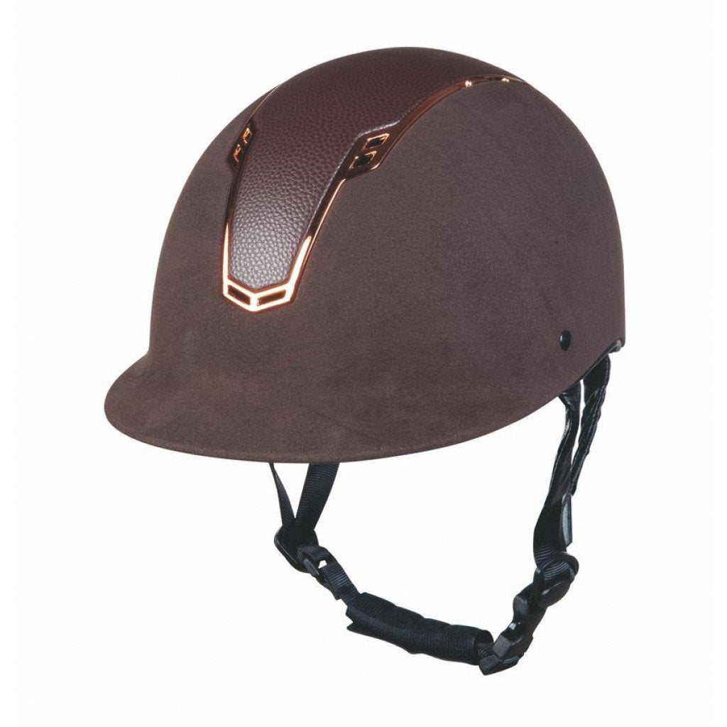 Casque d'équitation pour cavalières HKM Wien marron avec liseré rosegold