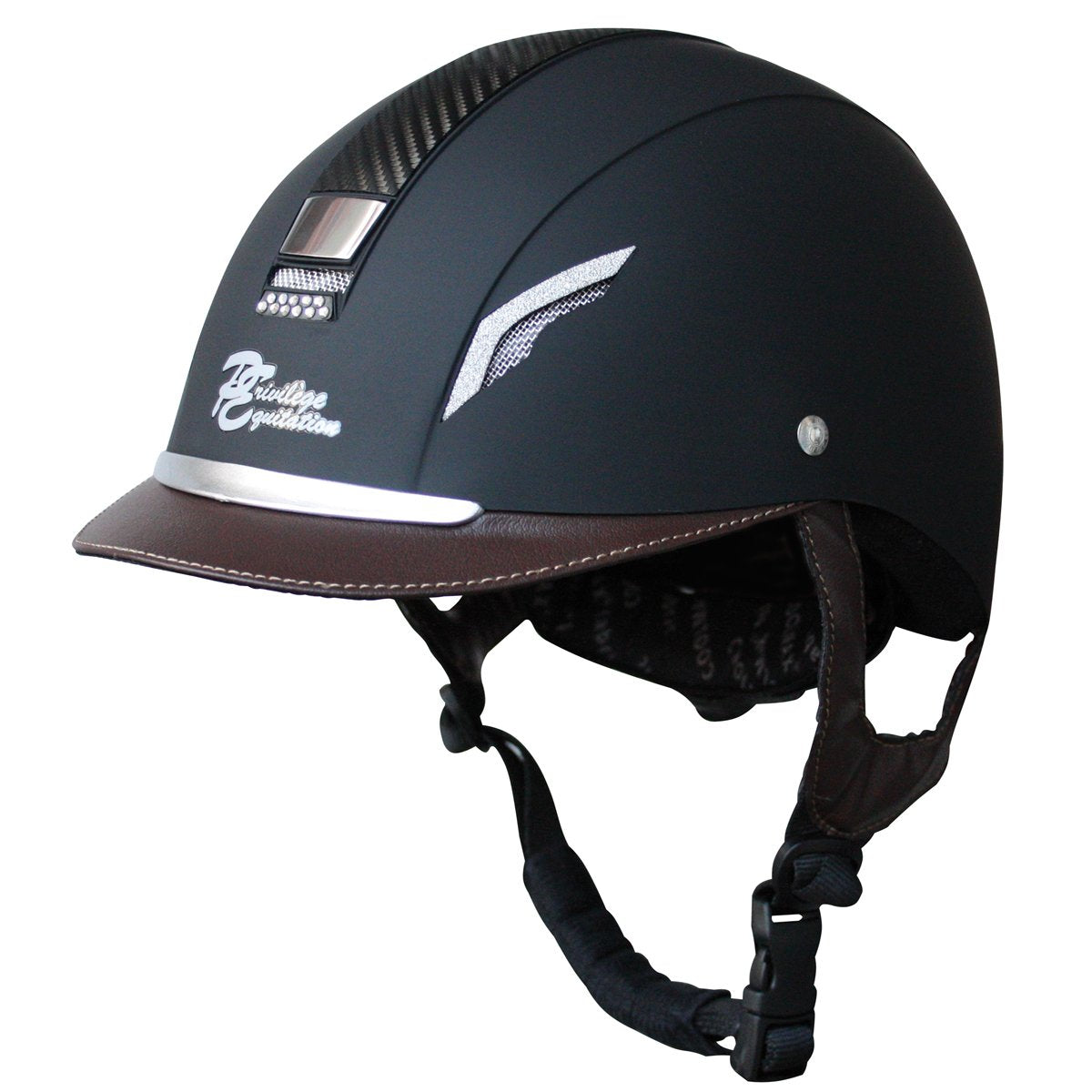 Casque Privilège Equitation Bright'On noir avec visière marron de profil
