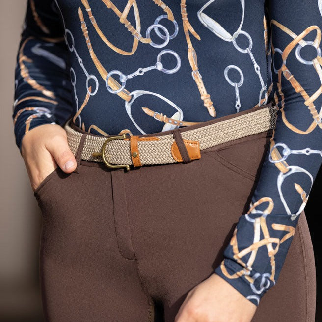 Ceinture élastique pour femme HKM Ann beige portée