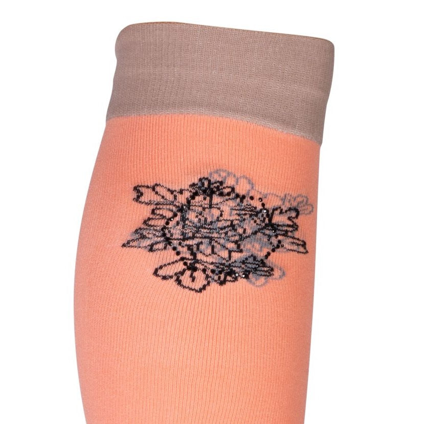 Chaussettes hautes d'équitation pour femme HKM Savona abricot détail