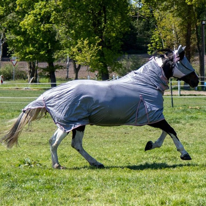 Chemise anti-mouches pour poneys et chevaux HKM Aqua gris et rose