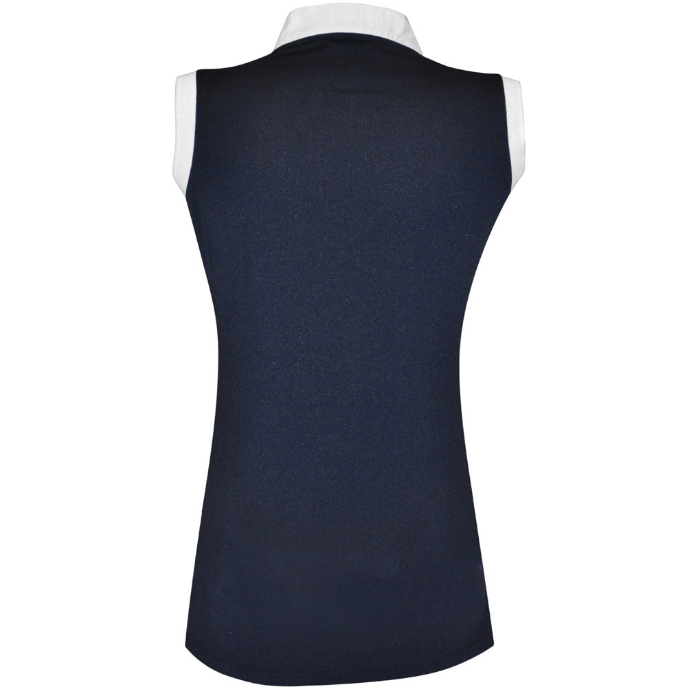 Chemise de concours pour cavalières Flags&Cup Diamantina sans manches marine de dos
