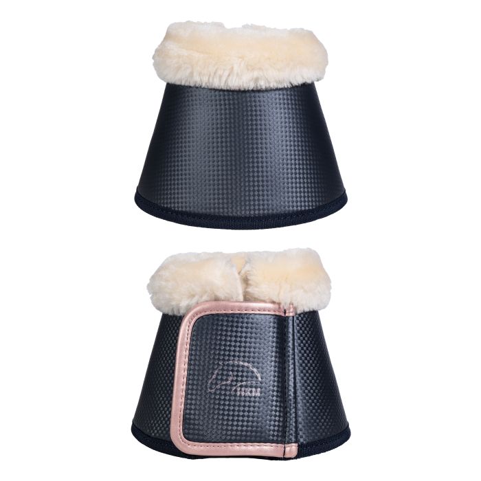 Cloches avec bordure en mouton synthétique pour poneys et chevaux HKM Rosegold Glamour marine