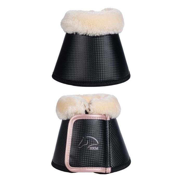 Cloches avec bordure en mouton synthétique pour poneys et chevaux HKM Rosegold Glamour noir