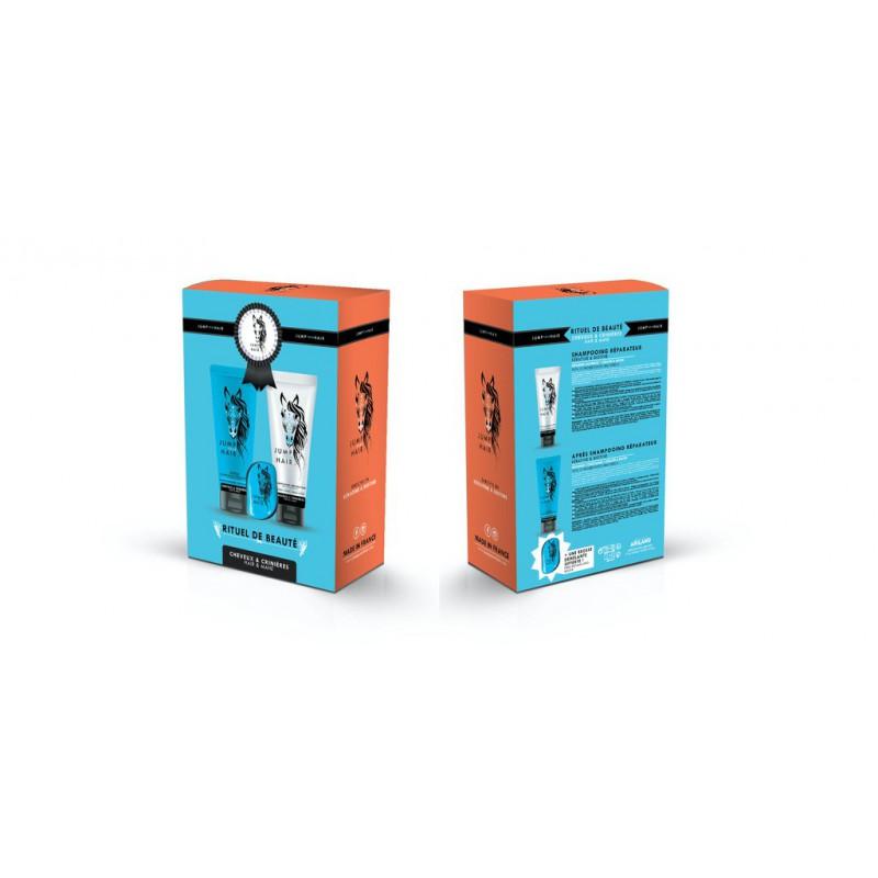 Coffret contenant un shampooing et un après-shampooing Jump Your Hair et la brosse démêlante offerte