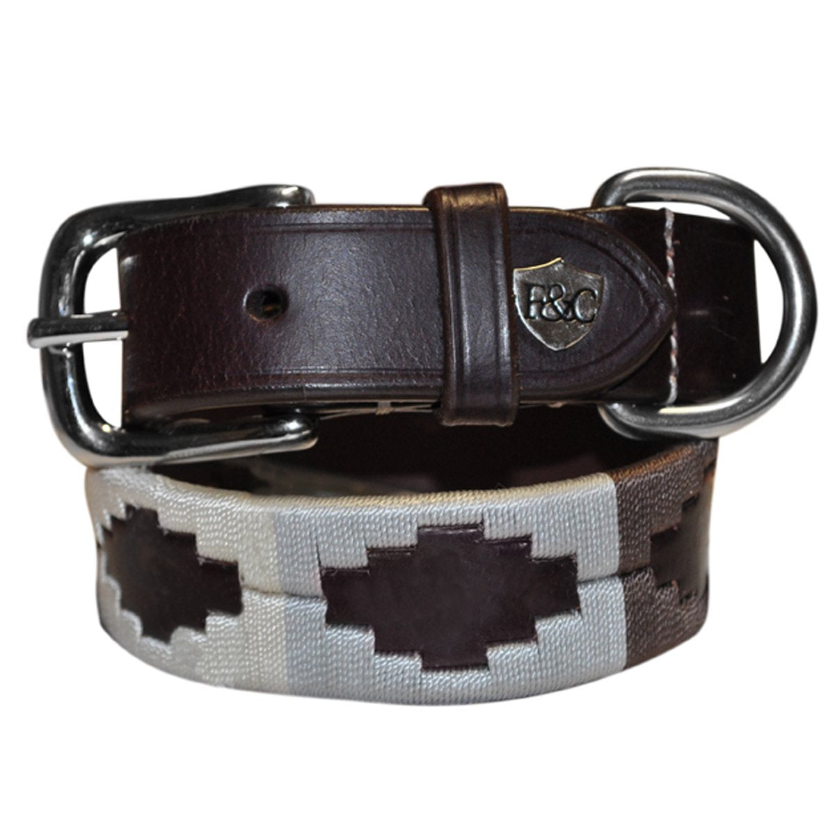 Collier pour chien en cuir brodé Flags&Cup Chukka marron beige/taupe/choco