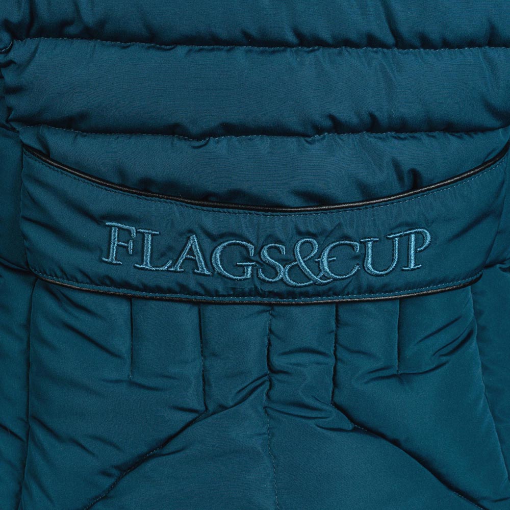 Doudoune sans manches avec capuche à fourrure synthétique Flags&Cup Koria bleu émeraude