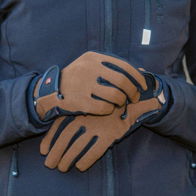 Gants d'équitation en taille adulte HKM Pro marron porté