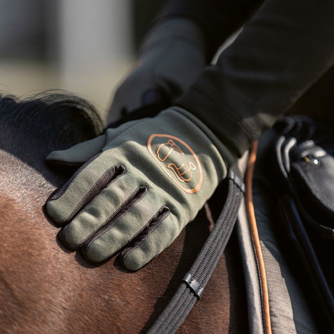 Gants d'équitation doublés polaires HKM Lyon vert olive