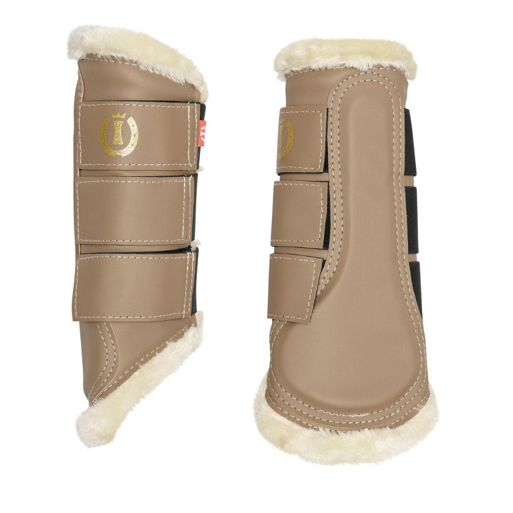 Guêtres de dressage doublées de mouton synthétique pour poneys et chevaux Imperial Riding Classic beige