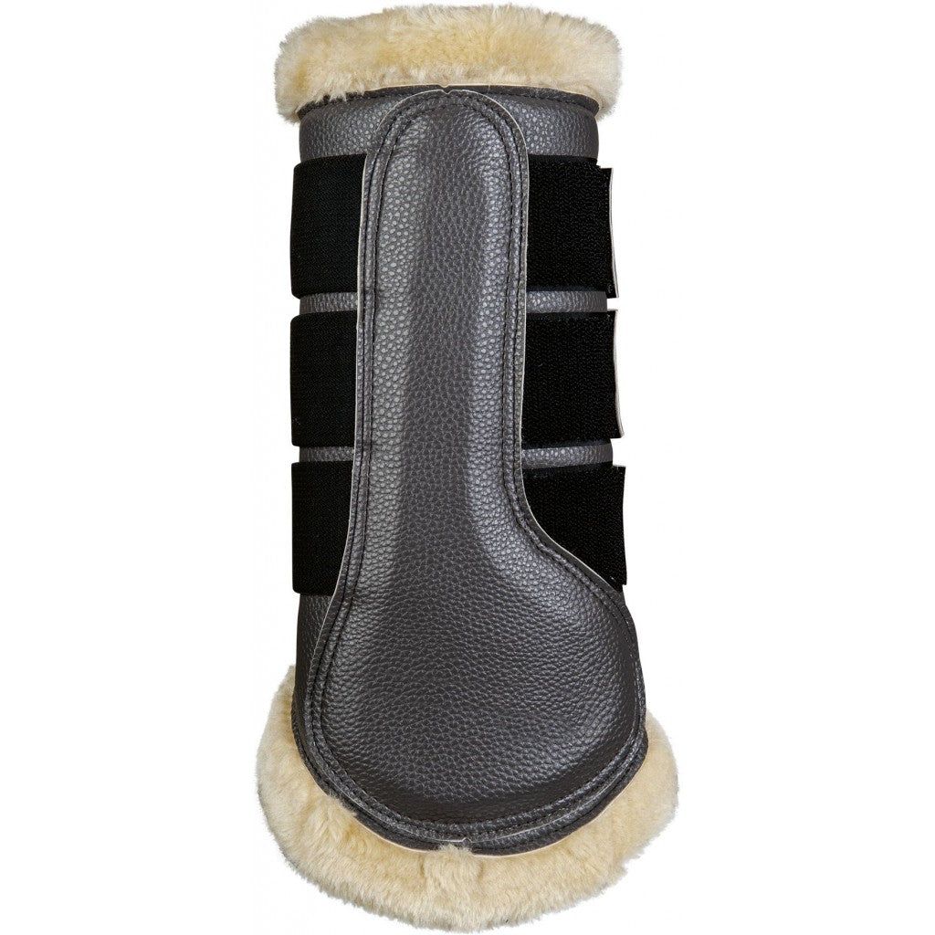 Guêtres de dressage doublées mouton synthétique pour poneys et chevaux HKM Comfort Premium anthracite