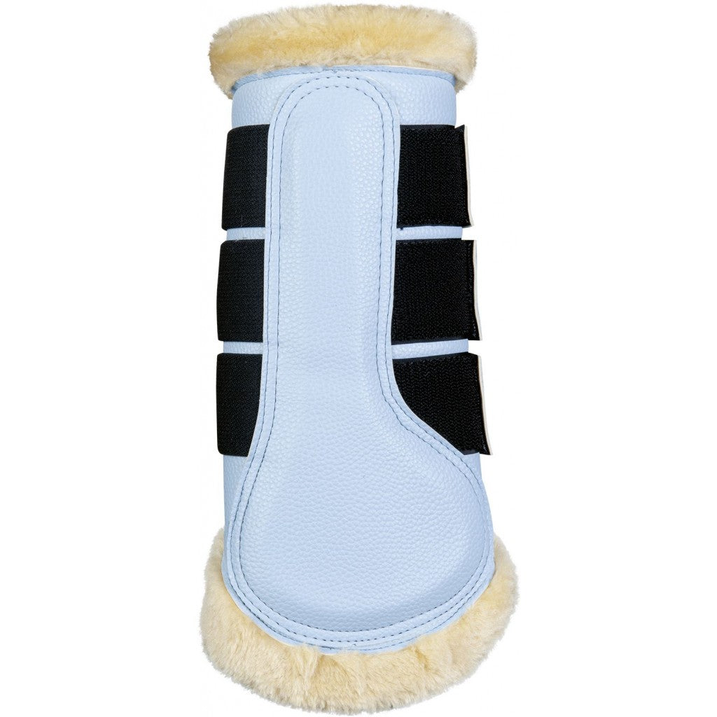 Guêtres de dressage doublées mouton synthétique pour poneys et chevaux HKM Comfort Premium bleu ciel
